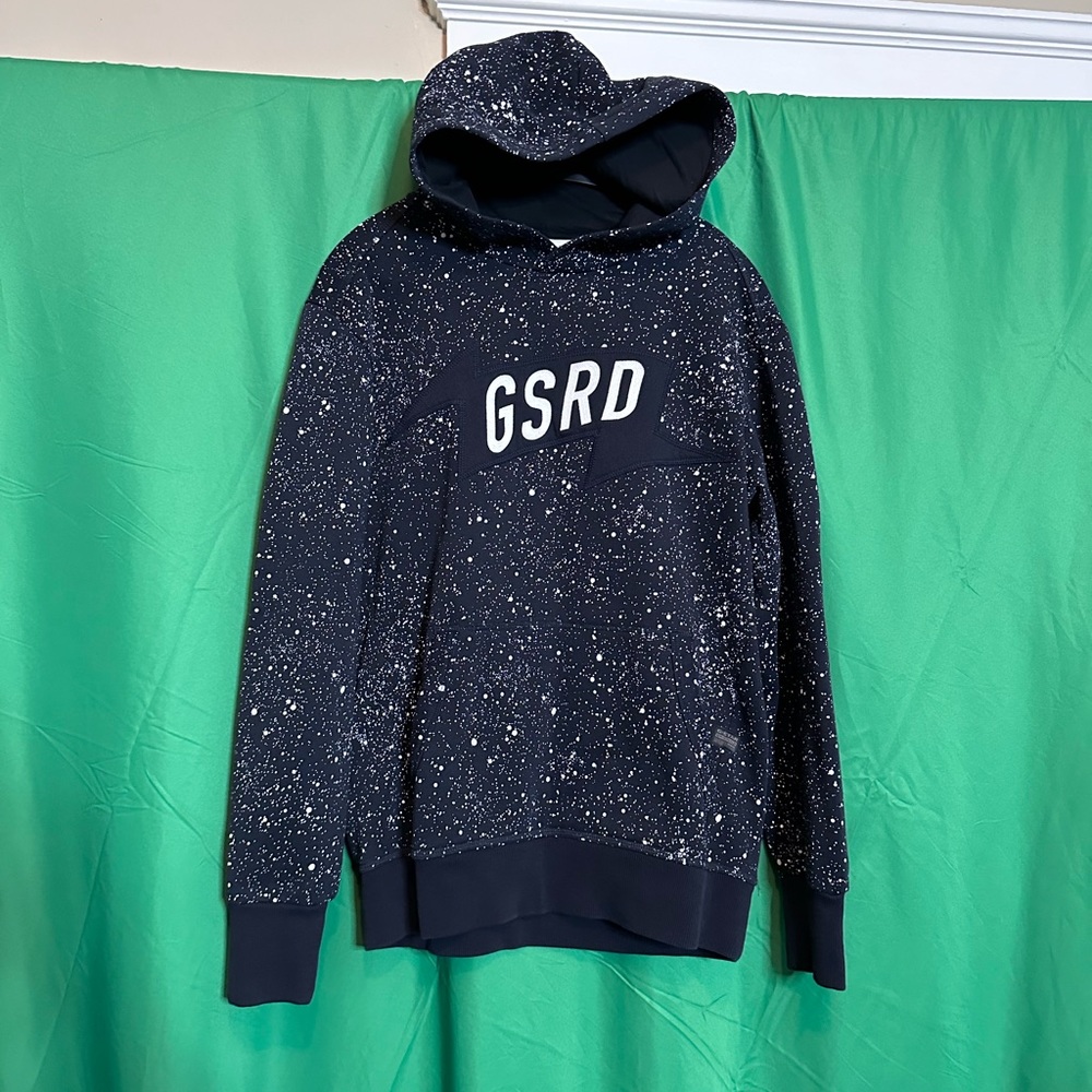 G-STAR RAW black paint spattered logo hoodie